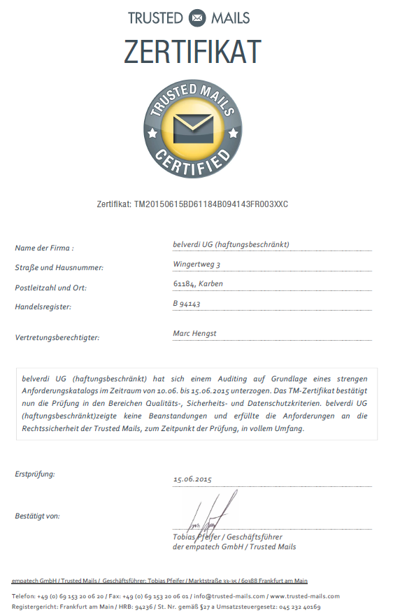 Trusted Mails Certified - belverdi UG