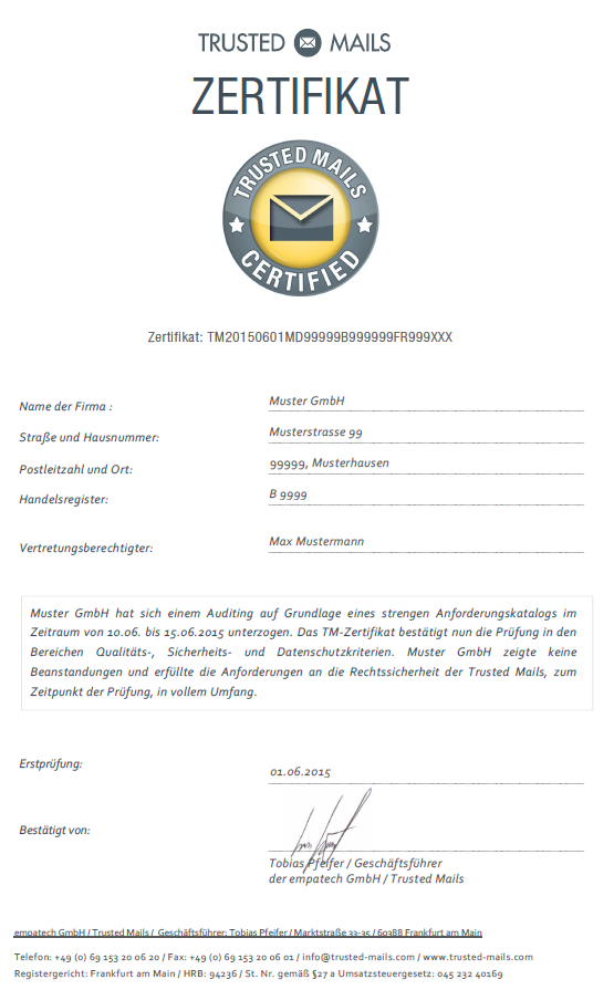 Trusted Mails Certified - Muster GmbH